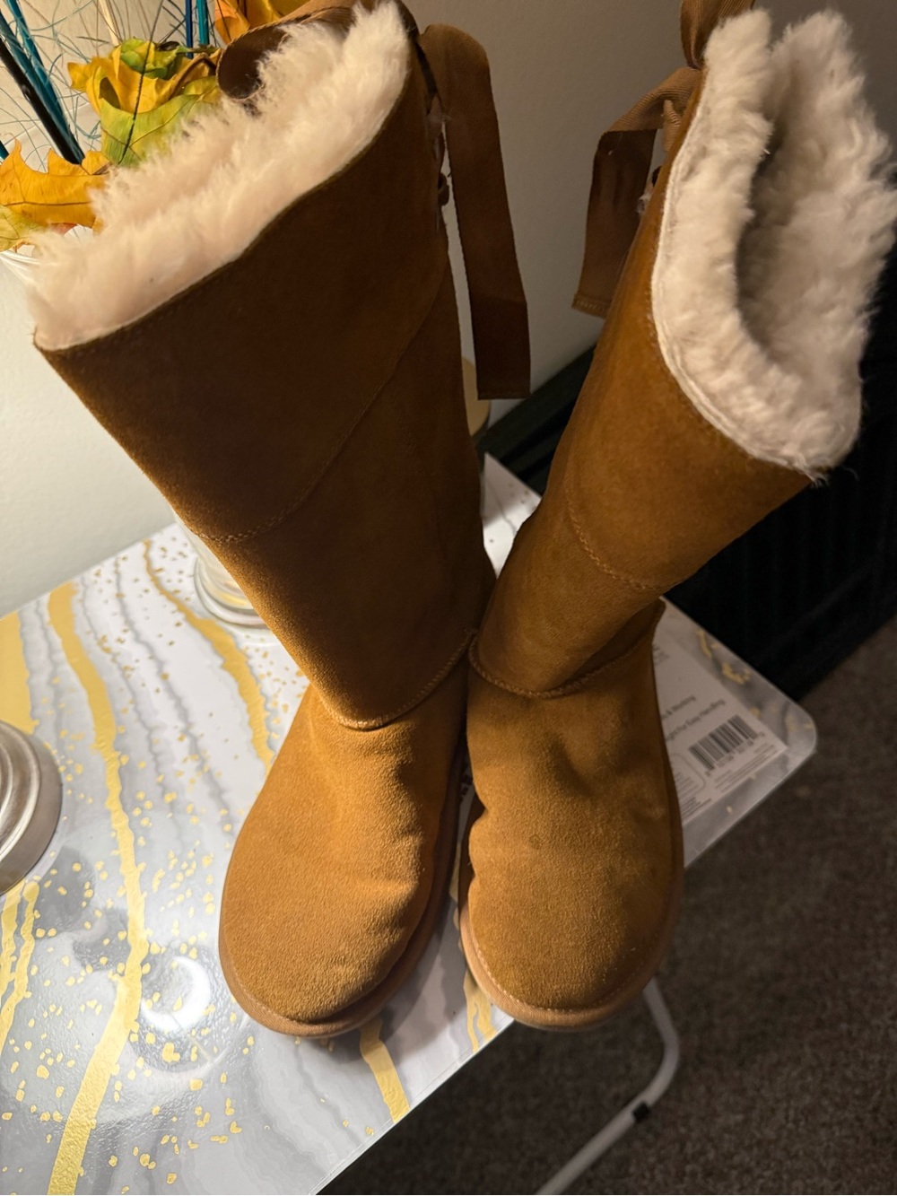 Koolaburra Tall Faux-Suede Shearling-Lined Boots - Chestnut Brown